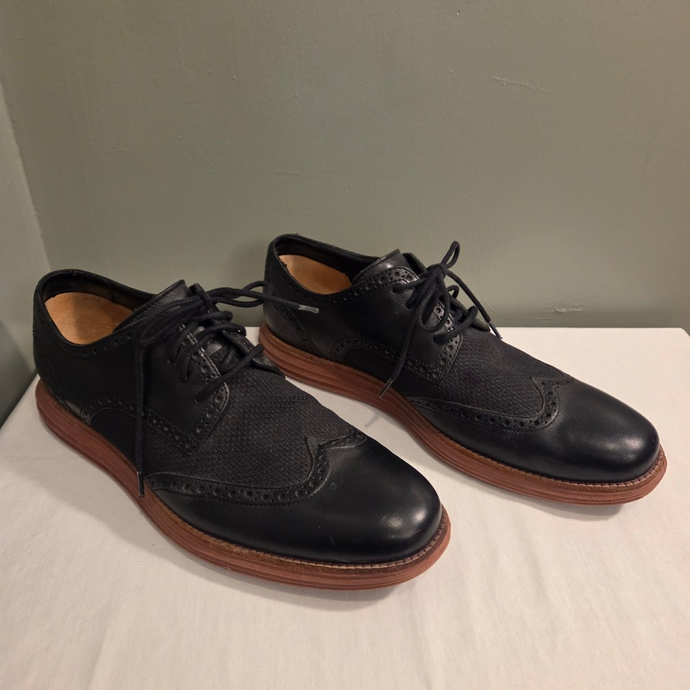 Cole Haan Men's LunarGrand Wingtip Leather Mesh Red Brick Oxford‎ Shoes, Size 12